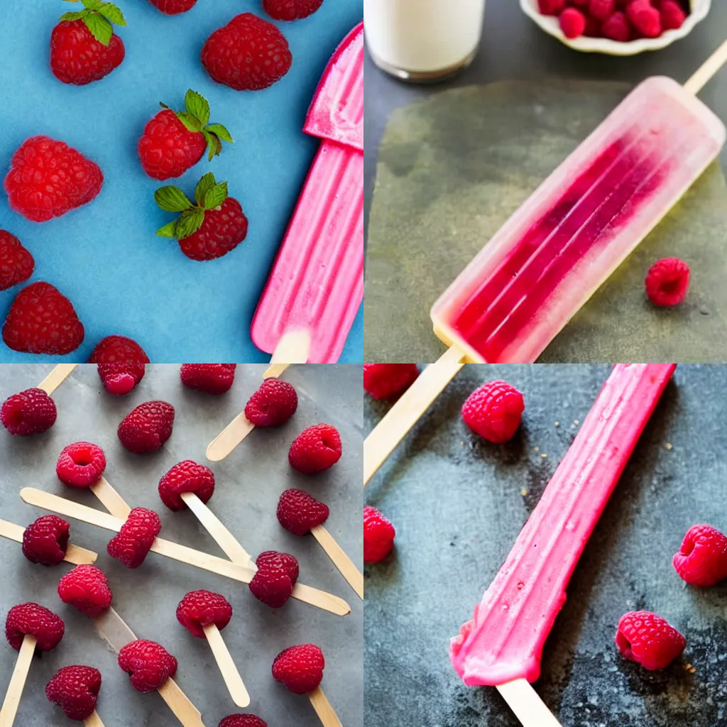 Prompt: a recipe blog photograph of a raspberry ice pop