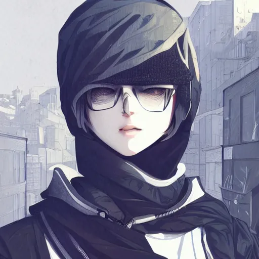 Image similar to techwear occultist, chaos magick, leviathan cross, androgynous, beautiful, detailed symmetrical close up portrait, intricate complexity, in the style of artgerm and ilya kuvshinov, cel shaded