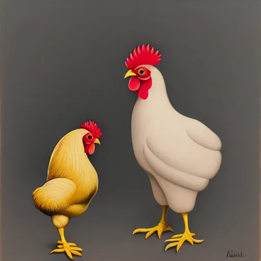 Image similar to a painting of a chicken, an ultrafine detailed painting by rafal olbinski, behance contest winner, pop surrealism, detailed painting, very detailed, minimalist, skeuomorphic, airbrush art