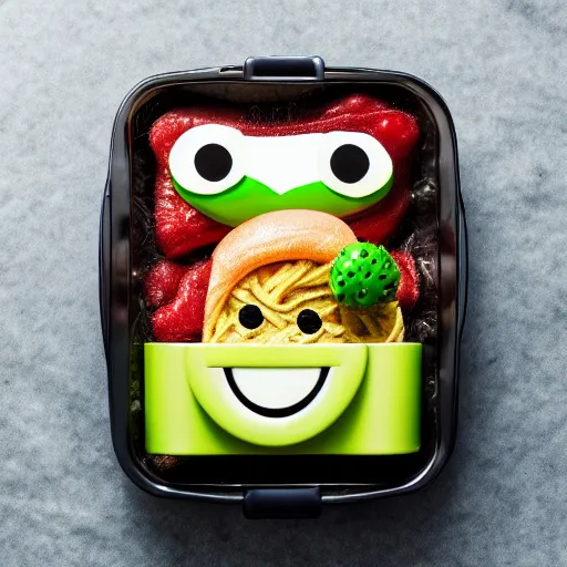 Image similar to cute monster in a lunch boxi, product photography, centered, studio lightning