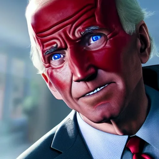 Image similar to A still of Joe Biden as Deadpool, award winning photo, unreal engine, highly detailed features