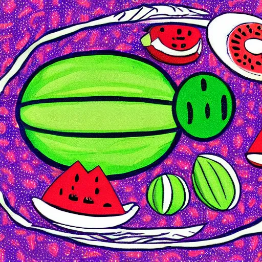 Prompt: A spaceship filled with watermelons