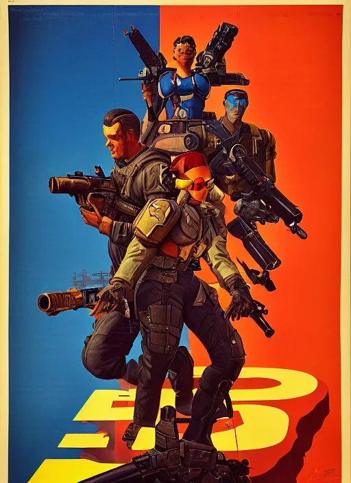 Prompt: american propaganda poster. cyberpunk blackops mercenary. portrait by jean giraud and anton otto fischer and john philip falter and will eisner and gil elvgren and pixar. realistic proportions. character art. science fiction d & d. overwatch, rb 6 s, cyberpunk 2 0 7 7, blade runner 2 0 4 9.