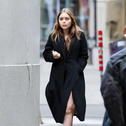 Prompt: portrait of elizabeth olsen walking down the street, trending on artisan, high quality