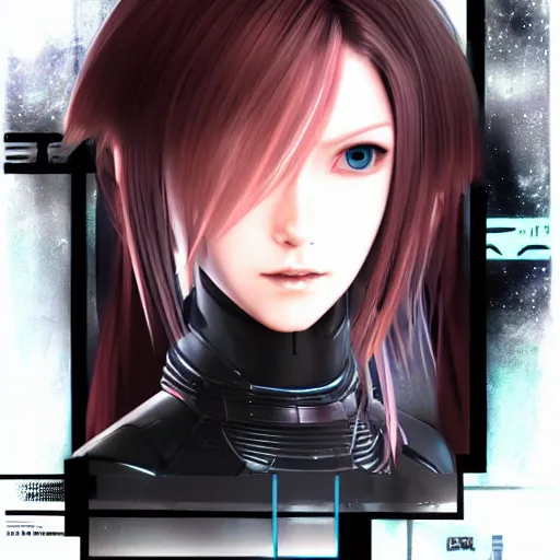 Prompt: portrait of female android by Tetsuya Nomura