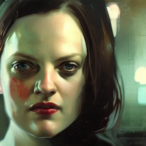 Prompt: elisabeth moss, hyperrealistic portrait, bladerunner street, art of elysium by jeremy mann and alphonse mucha, fantasy art, photo realistic, dynamic lighting, artstation, poster, volumetric lighting, very detailed face, 4 k, award winning