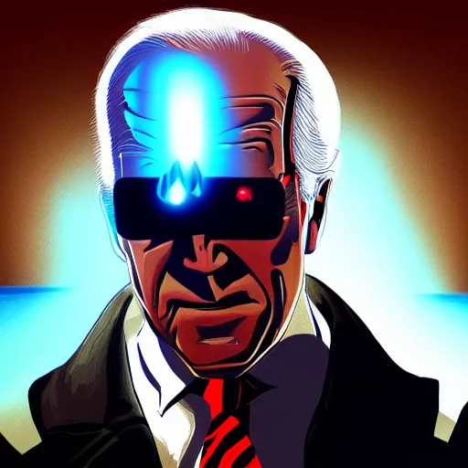 Image similar to joe biden shooting lasers from his eyes, artstation, detailed