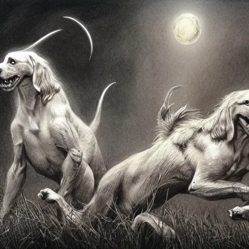 Image similar to the hounds of hell, fantasy art, artstation, alan lee, illustration, detailed