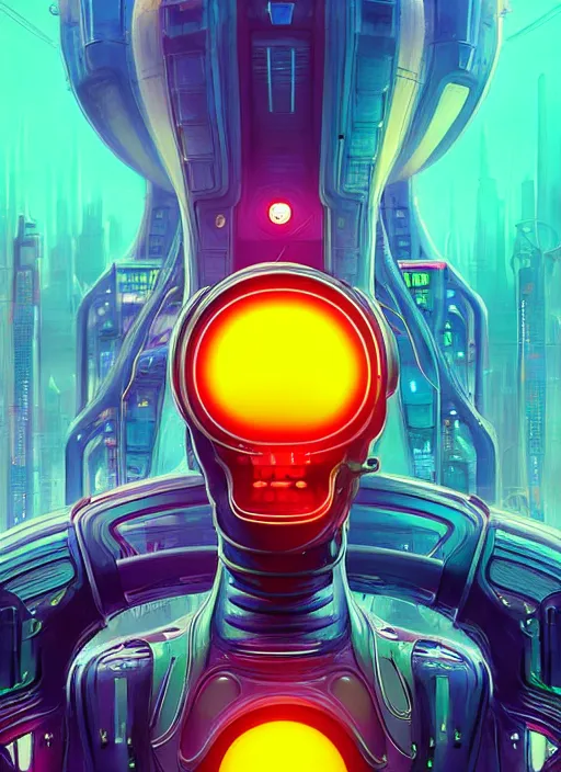Prompt: portrait bender from futurama inside an scifi tentacles wires futuristic city, beautiful neon cats, cinematic, highly detailed, photorealistic, rich bright colors, trending on artstation, giger, tsutomu nihei, trending on cgsociety, awe inspiring bruce pennington cityscape, digital art painting of 1 9 6 0 s