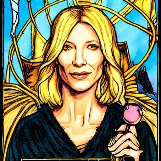 Image similar to tarot card featuring cate blanchett