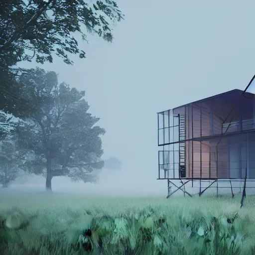 Image similar to a home under construction half engulfed in fog 3 d render