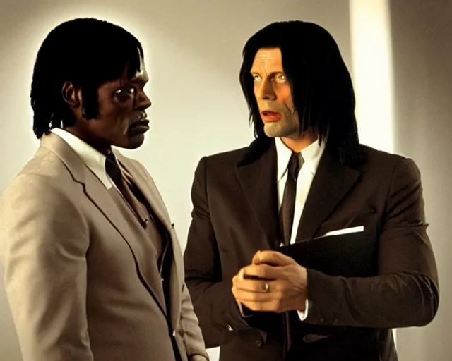 Image similar to Mads Mikkelsen as Vincent Vega in Pulp Fiction with Samuel Leroy Jackson