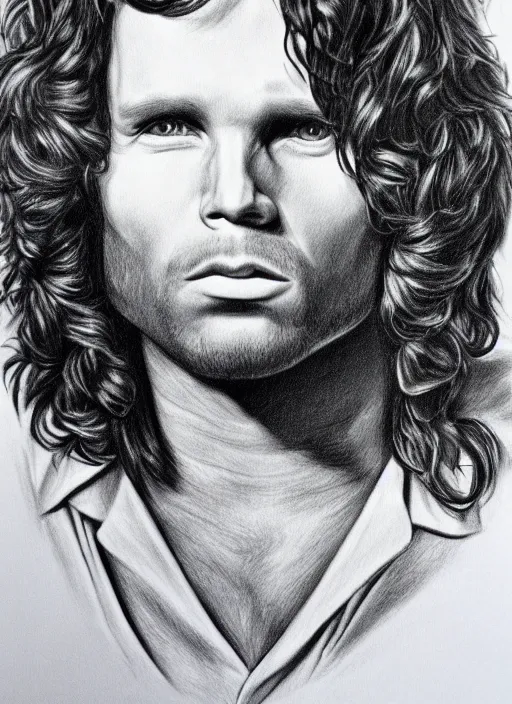 Image similar to Jim Morrison black and white vintage drawing, artistic realism, portrait, pencil, detailed, 4k, beautiful, realistic