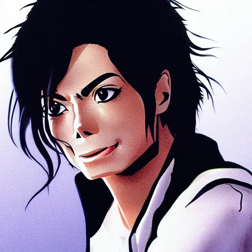 Image similar to Michael Jackson as an Anime character, shallow depth of field, split lighting