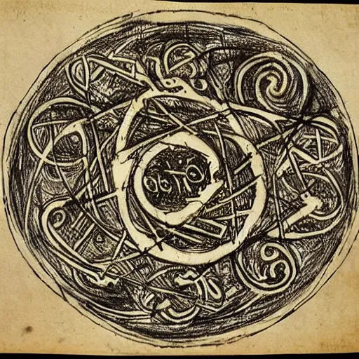 Image similar to detailed sigil drawing upon the power of yog - sothoth - from the 8 th century b. c. e. egyptian papyri version of the necronomicon. the demotic text speaks of a prophecied of a hypersigil called dataplex ouroboros that will awaken and unite the world's.