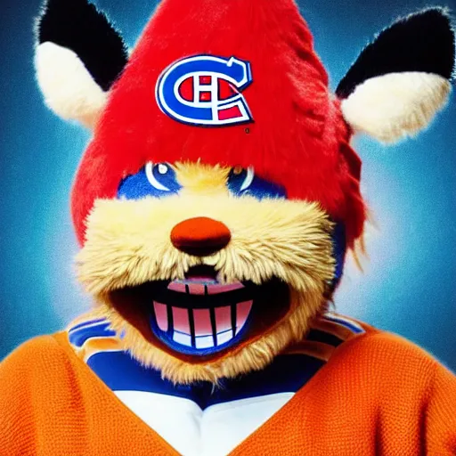 Image similar to suprised anime Portrait of Youppi the Habs Montreal Canadiens Mascot as a very sad and menacing pokemon, highly detailed anime, high evolution, 1993, legendary, smooth, sharp focus, dynamic lighting, intricate, trending on ArtStation, shiny Youppi as suprised pikachu, illustration pokemon, art by WLOP