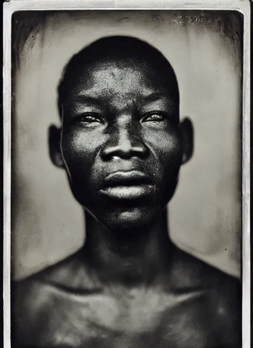 Prompt: dreamy close up portrait of a congolese, photo realistic, elegant, award winning photograph, parallax, cinematic lighting, ambrotype wet plate collodion by martin shuller, richard avedon dorothe lange and and shane balkowitsch