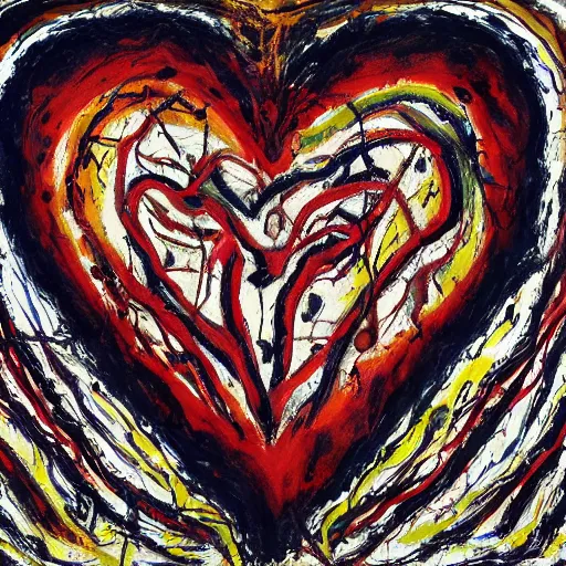 Image similar to Jackson Pollock painting of an anatomically correct heart