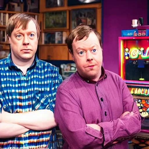 Prompt: channel 4's peep show with david mitchell and robert webb pinball!!!! machine!!!!!!