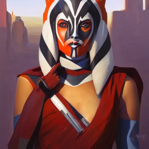 Image similar to greg manchess portrait painting of ahsoka tano as overwatch character, medium shot, asymmetrical, profile picture, organic painting, sunny day, matte painting, bold shapes, hard edges, street art, trending on artstation, by huang guangjian and gil elvgren and sachin teng