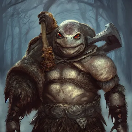 Prompt: anthropomorphic turtle barbarian humanoid, carapace, wlop, blizzard, winter, night, furs, fantasy