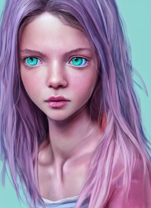 Prompt: highly detailed beautiful concept art for the main character in the award winning film named life is better in pink. the character is a unnaturally beautiful teenage girl with deep dark blue eyes, slight cute smile, eyebrows and long curled pink dyed hair, wearing light pink clothes. realistic cg render, anatomically correct, high key lighting, trending on art station, vibrant colors.