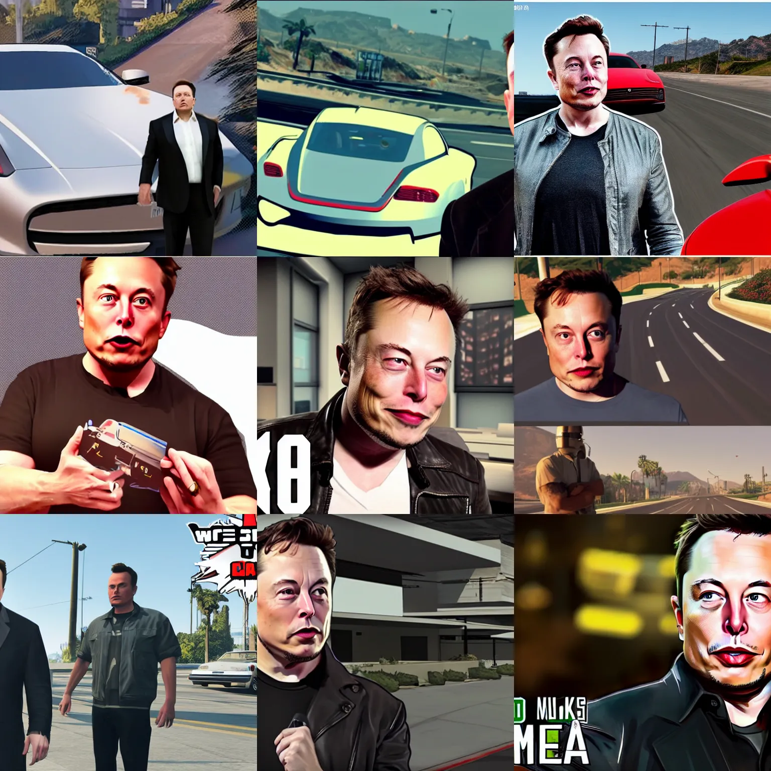 Prompt: elon musk in the art style of gta 5 video game