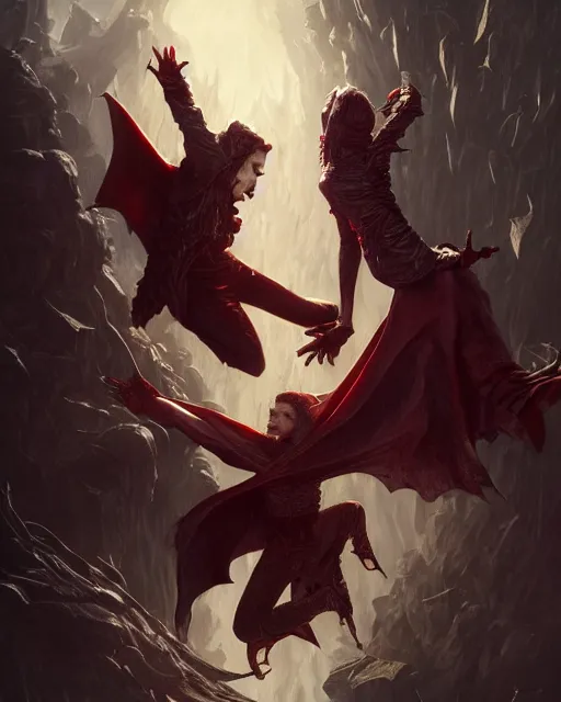 Image similar to vampire falling, highly detailed, d & d, fantasy, highly detailed, digital painting, trending on artstation, concept art, sharp focus, illustration, global illumination, shaded, art by artgerm and greg rutkowski and fuji choko and viktoria gavrilenko and hoang lap