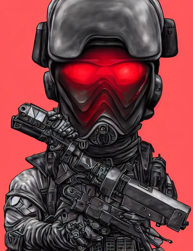 Image similar to a detailed manga portrait of a masked special forces soldier wearing dark red advanced demon - resistant cyborg tactical gear, trending on artstation, digital art, 4 k resolution, detailed, high quality, sharp focus, hq artwork, coherent, insane detail, character portrait