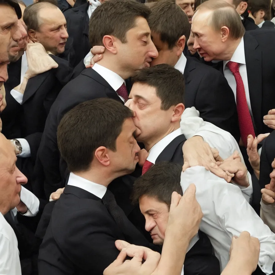 Prompt: “Putin kissing zelensky”