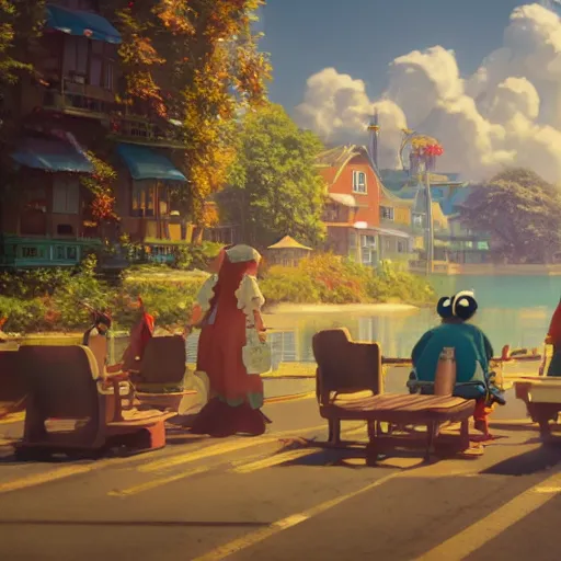 Image similar to a film still floats carnival, medium shot, waist up, studio ghibli, pixar and disney animation, sharp, rendered in unreal engine 5, anime key art by greg rutkowski, bloom, dramatic lighting