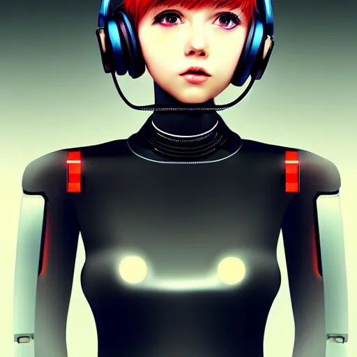 Image similar to a humanoid robot woman with integrated cybernetic headphones for ears, cyberpunk art by ilya kuvshinov, trending on cgsociety, computer art, ilya kuvshinov, artstation hd, artstation hq