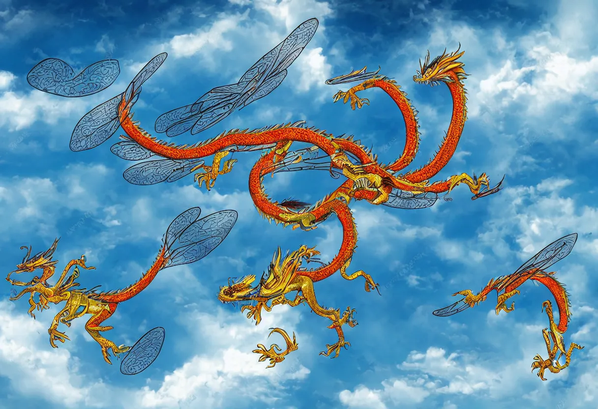 Prompt: chinese dragon fly in sky
