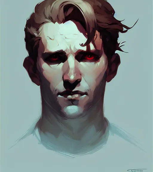 Image similar to portrait of cullen from dragon age by atey ghailan, by greg rutkowski, by greg tocchini, by james gilleard, by joe fenton, by kaethe butcher, dynamic lighting, gradient light blue, brown, blonde cream and white color scheme, grunge aesthetic