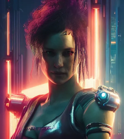 Image similar to cyberpunk 2 0 7 7, charismatic rugged female battle - mage portrait, clothed in hooded, metal - plated battle armour atmospheric lighting painted intricate volumetric lighting, beautiful, sharp focus, ultra detailed by leesha hannigan, ross tran, thierry doizon, kai carpenter, ignacio fernandez rios