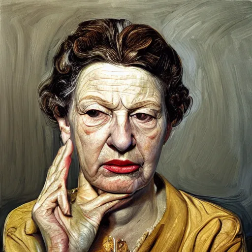Image similar to high quality high detail painting by lucian freud, hd, beautiful queen portrait, photorealistic lighting