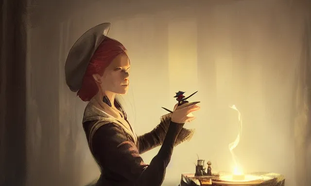 Image similar to witch doing a card trick, cardistry, cards, fantasy, digital art, soft lighting, wide shot, 8 k, fantasy concept art by greg rutkowski