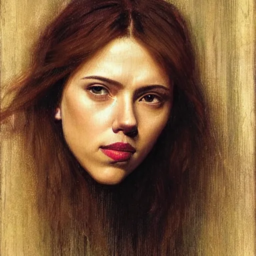 Image similar to “Scarlett Johansson portrait, John William Waterhouse”