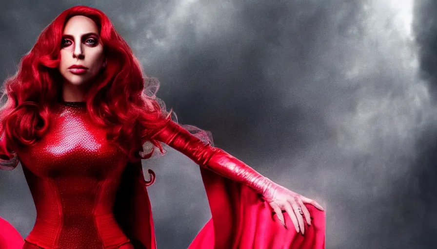 Image similar to screenshot of lady gaga as the scarlet witch in wandavision High resolution. Highly detailed. Dramatic. 8k.4k.