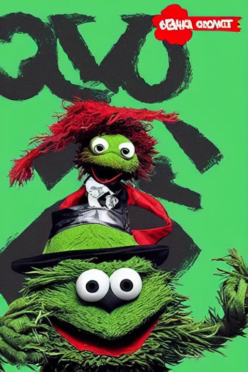 Prompt: “ oscar the grouch on the cover of persona 5 ”