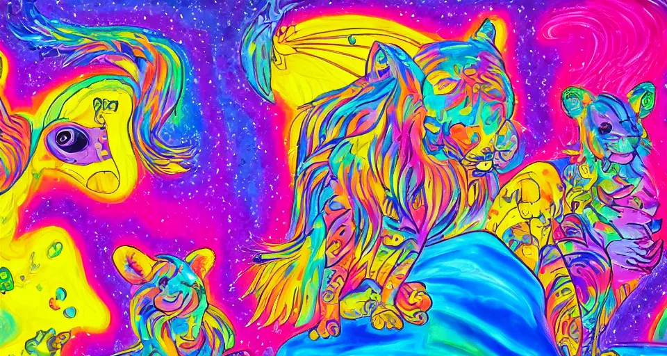 Image similar to lisa frank painting in the style of bosch