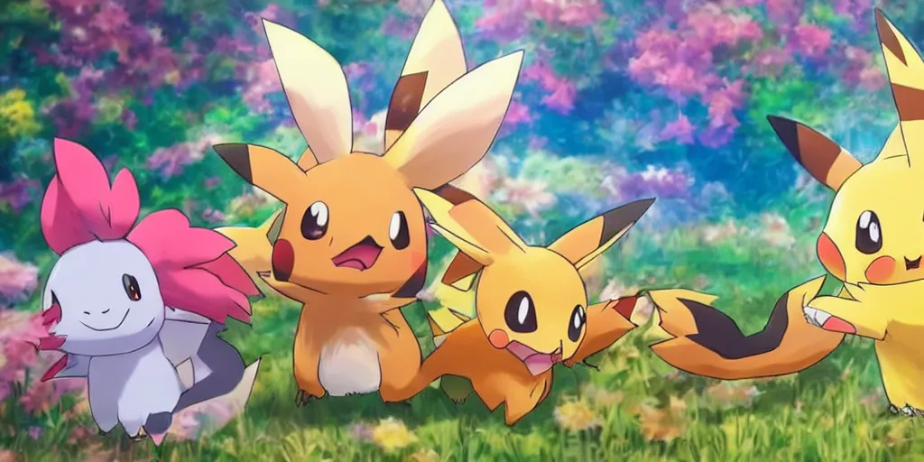 Image similar to real life pokemons, cute!!!, content!!!, mischievous!!!, adorable!!!, fluffy!!!, ultra realistic!!!, spring, golden hour, sharp focus