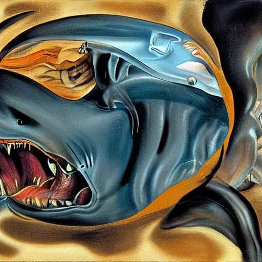 Image similar to sharks in the persistence of memory of salvador dali