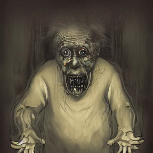 Prompt: Destiny Millns, horror movie poster art, an old man who is a cannibal locked in a room, by Francisco Goya, dirk dziminrsky and Marco Mazzoni