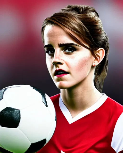 Image similar to a portrait of emma watson as a lokomotiv football player, hyper realistic