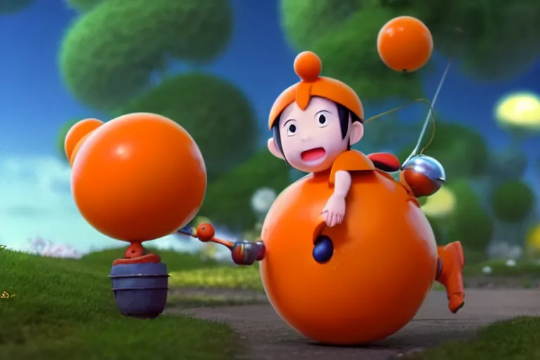 Image similar to still from studio ghibli movie'olimar the happy orange'; 8 k ; very detailed, focused, colorful, antoine pierre mongin, trending on artstation ;