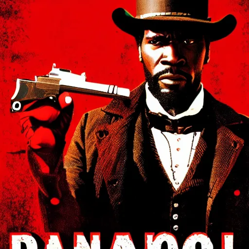 Image similar to a new movie poster of django unchained, 8 k, 3 d, digital art