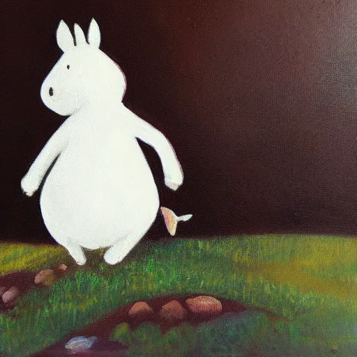 Image similar to moomin, oil painting