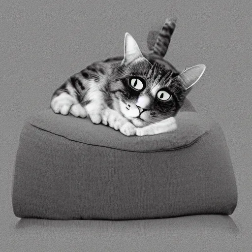 Prompt: a cat sitting on the head of a boy sleeping on a couch, digital art inspired by ansel adams