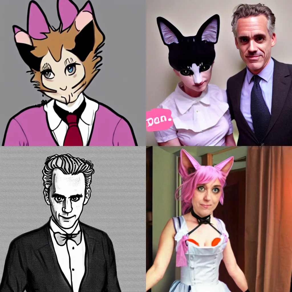 Prompt: jordan peterson as a catgirl maid